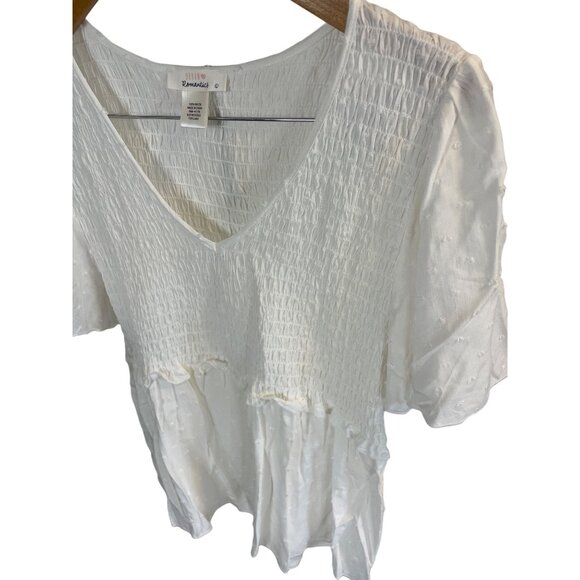 Urban Romantics White Smocked V Neck Flutter Sleeve Peplum Top Sz L Coastal - Picture 6 of 8